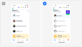 Busuu A/B test, version A next to version B