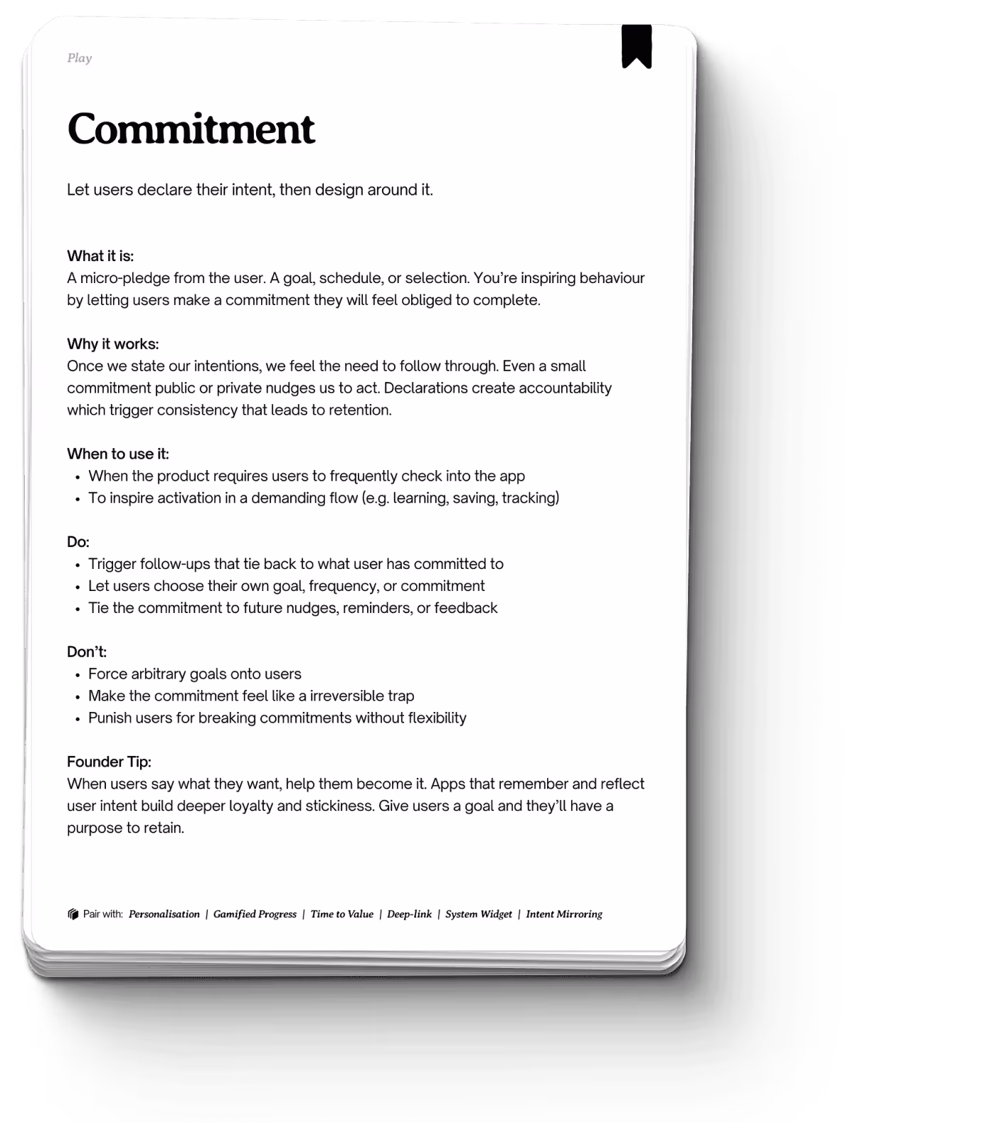 The Commitment tactic card showing the full anatomy: what it is, why it works, when to use it